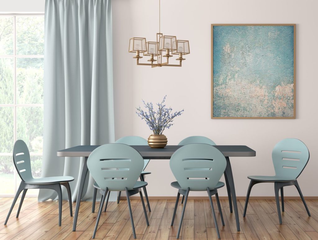 Salle à manger avec parquet stratifié et lames PVC