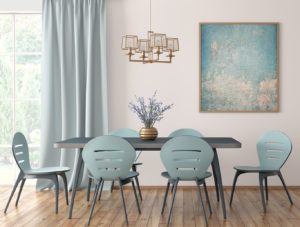 Salle à manger avec parquet stratifié et lames PVC